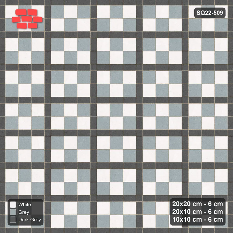 Interlock (Pasco) 20x20 cm · SQ22-509 · Panel Grid 3x2, Dark Lines, Chequered Panels - Monochrome · Top view