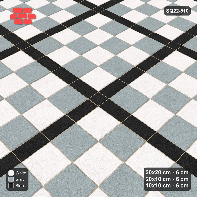 Interlock (Pasco) 20x20 cm · SQ22-510 · Panel Grid 4x4, Dark Lines, Chequered Panels - Tuxedo · Side view