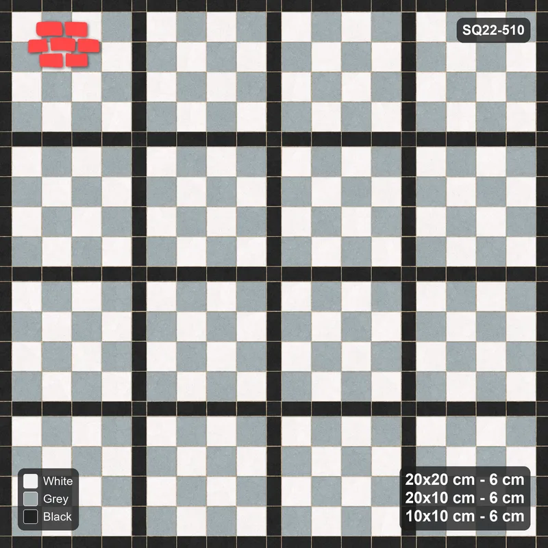 Interlock (Pasco) 20x20 cm · SQ22-510 · Panel Grid 4x4, Dark Lines, Chequered Panels - Tuxedo · Top view