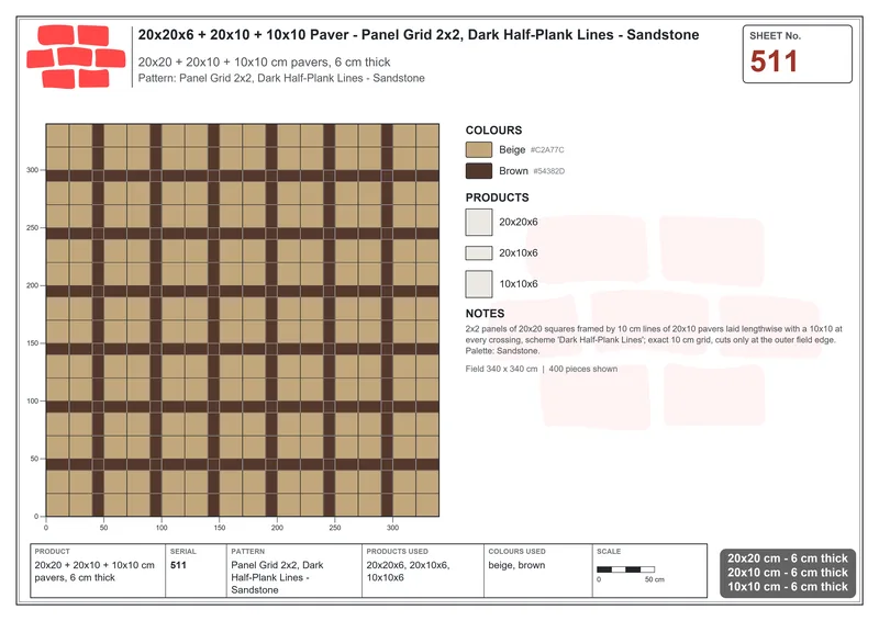 Interlock (Pasco) 20x20 cm · SQ22-511 · Panel Grid 2x2, Dark Half-Plank Lines - Sandstone · Laying plan Interlock (Pasco) 20x20 cm · SQ22-511 · Panel Grid 2x2, Dark Half-Plank Lines - Sandstone · Laying plan