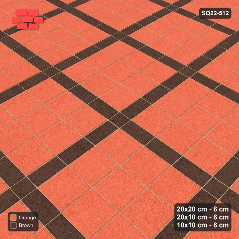 Interlock (Pasco) 20x20 cm · SQ22-512 · Panel Grid 3x3, Dark Half-Plank Lines - Burnt Clay + Kerb · Side view