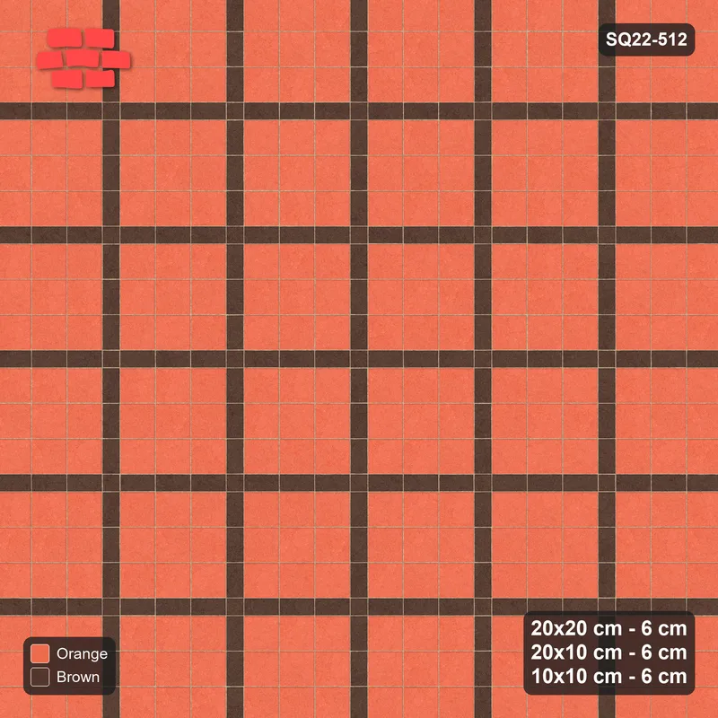 Interlock (Pasco) 20x20 cm · SQ22-512 · Panel Grid 3x3, Dark Half-Plank Lines - Burnt Clay + Kerb · Top view