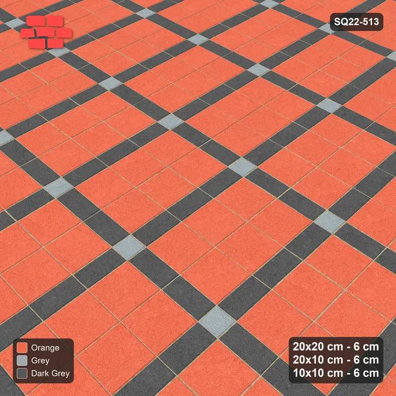 Interlock (Pasco) 20x20 cm · SQ22-513 · Panel Grid 2x3, Dark Lines, Accent Crossings - Sunset Slate · Side view