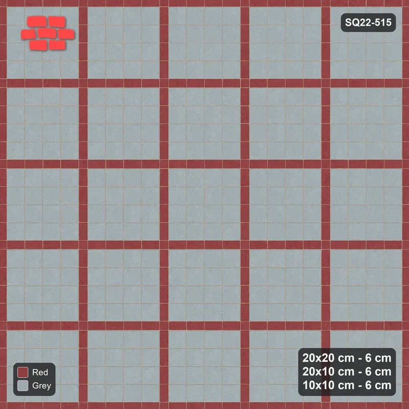 Interlock (Pasco) 20x20 cm · SQ22-515 · Panel Grid 4x4, Dark Half-Plank Lines - Brick & Ash · Top view
