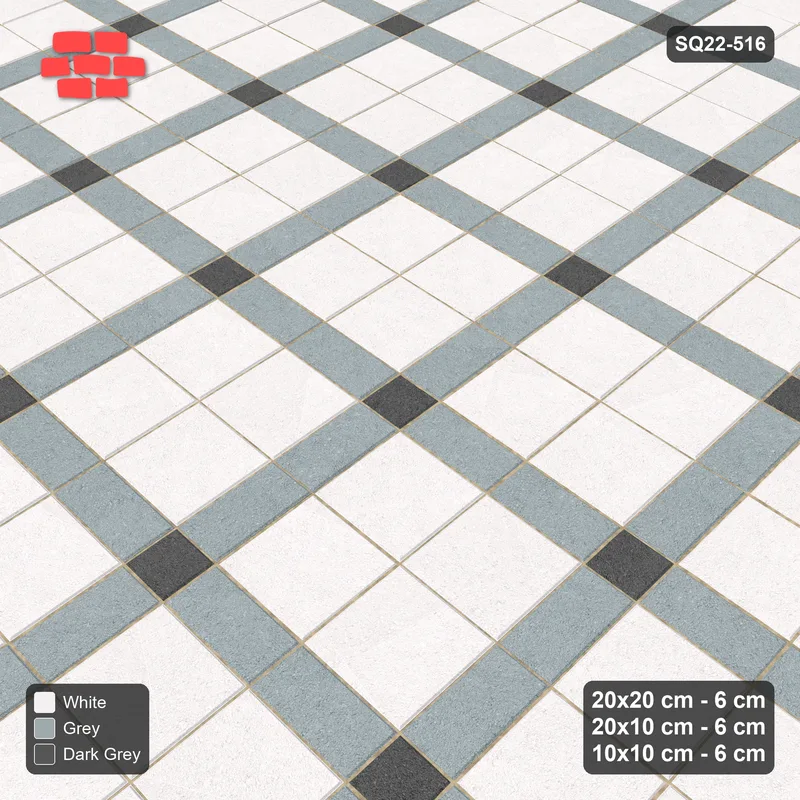 Interlock (Pasco) 20x20 cm · SQ22-516 · Panel Grid 2x2, Accent Crossings - Monochrome + Kerb · Side view