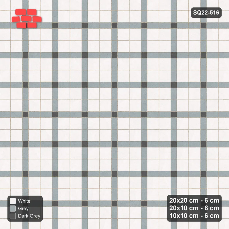 Interlock (Pasco) 20x20 cm · SQ22-516 · Panel Grid 2x2, Accent Crossings - Monochrome + Kerb · Top view