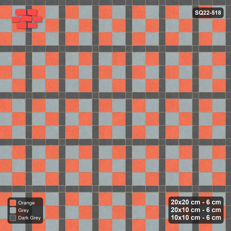 Interlock (Pasco) 20x20 cm · SQ22-518 · Panel Grid 2x3, Dark Lines, Chequered Panels - Sunset Slate · Top view