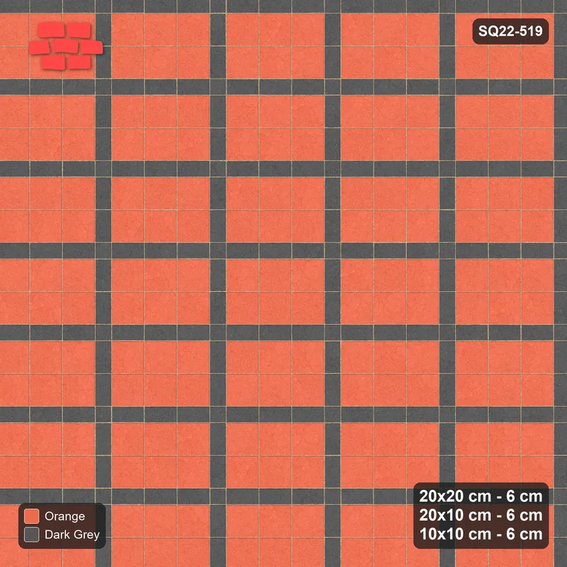 Interlock (Pasco) 20x20 cm · SQ22-519 · Panel Grid 3x2, Dark Half-Plank Lines, Mixed Edge - Ember · Top view