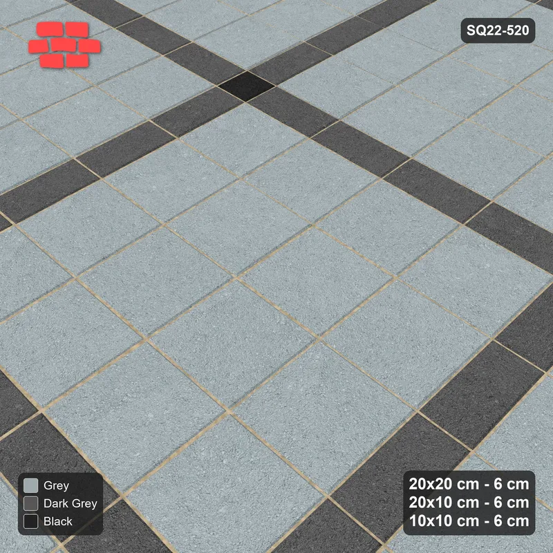 Interlock (Pasco) 20x20 cm · SQ22-520 · Panel Grid 4x4, Accent Crossings - Graphite Scale + Kerb · Side view
