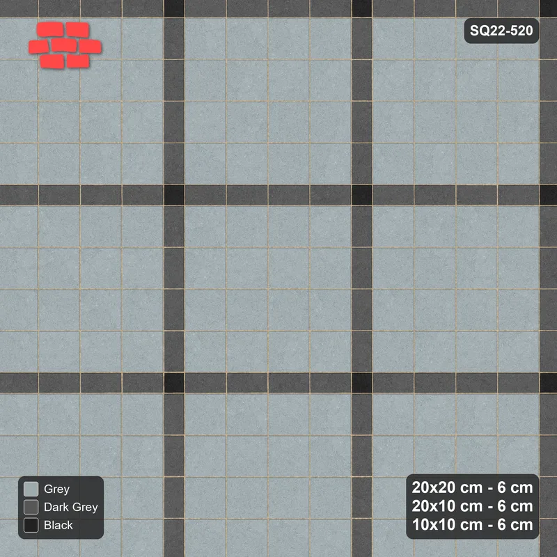 Interlock (Pasco) 20x20 cm · SQ22-520 · Panel Grid 4x4, Accent Crossings - Graphite Scale + Kerb · Top view
