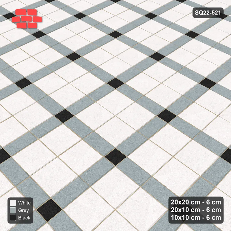 Interlock (Pasco) 20x20 cm · SQ22-521 · Panel Grid 2x2, Dark Lines, Accent Crossings - Tuxedo · Side view