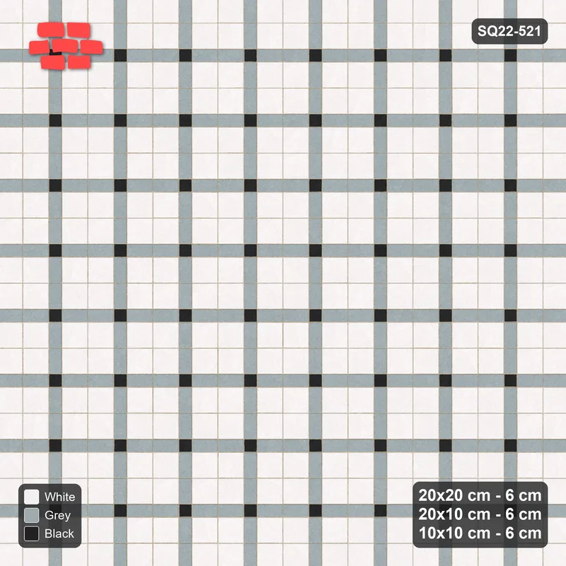 Interlock (Pasco) 20x20 cm · SQ22-521 · Panel Grid 2x2, Dark Lines, Accent Crossings - Tuxedo · Top view