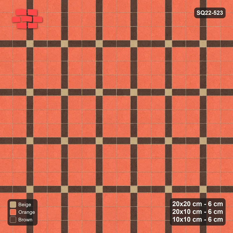 Interlock (Pasco) 20x20 cm · SQ22-523 · Panel Grid 2x3, Dark Lines, Accent Crossings - Autumn · Top view