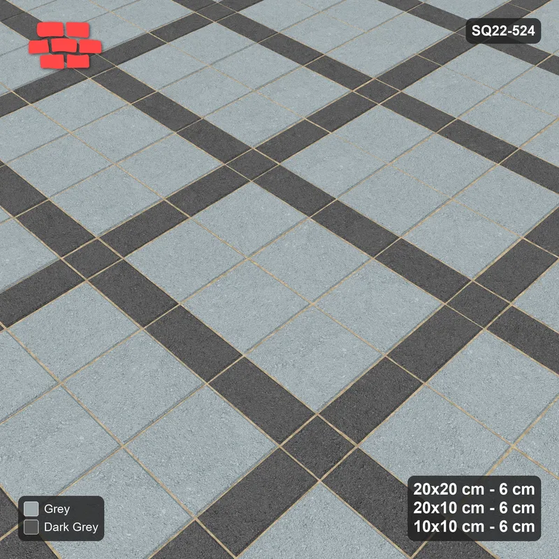 Interlock (Pasco) 20x20 cm · SQ22-524 · Panel Grid 3x2, Dark Half-Plank Lines - Charcoal Edge + Kerb · Side view
