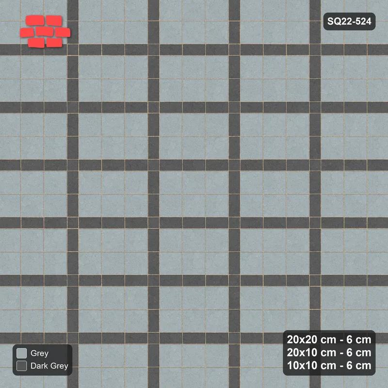 Interlock (Pasco) 20x20 cm · SQ22-524 · Panel Grid 3x2, Dark Half-Plank Lines - Charcoal Edge + Kerb · Top view