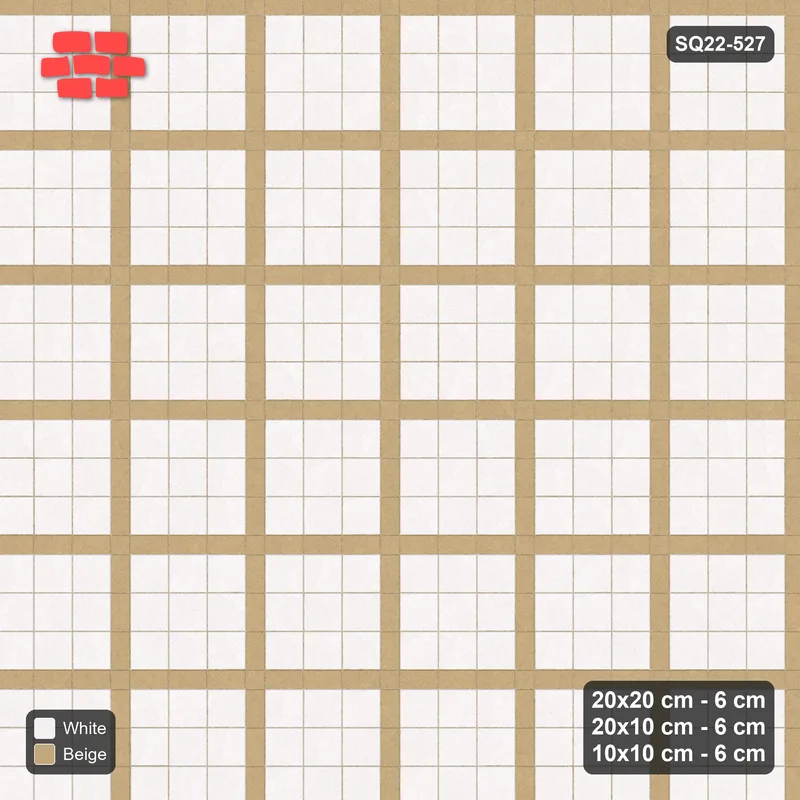 Interlock (Pasco) 20x20 cm · SQ22-527 · Panel Grid 3x3, Dark Half-Plank Lines - Ivory & Sand · Top view