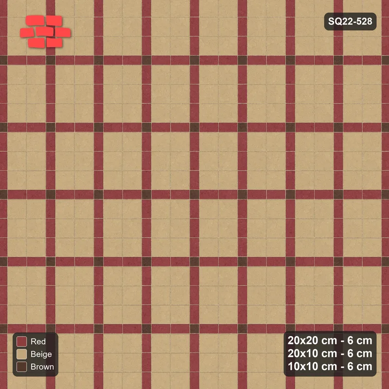 Interlock (Pasco) 20x20 cm · SQ22-528 · Panel Grid 2x3, Accent Crossings - Tuscany + Kerb · Top view