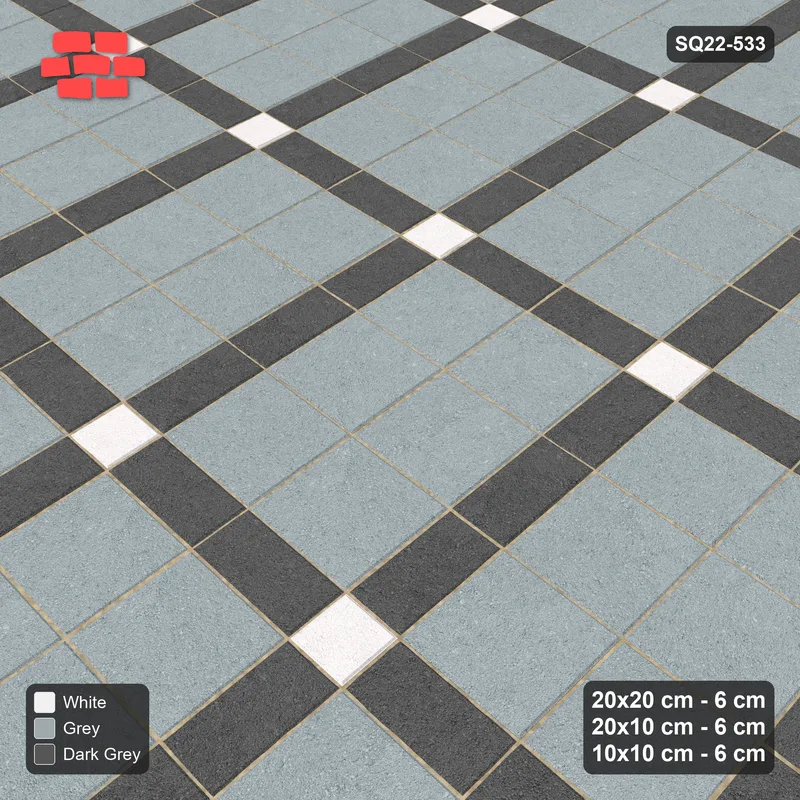Interlock (Pasco) 20x20 cm · SQ22-533 · Panel Grid 2x3, Dark Lines, Accent Crossings - Monochrome · Side view