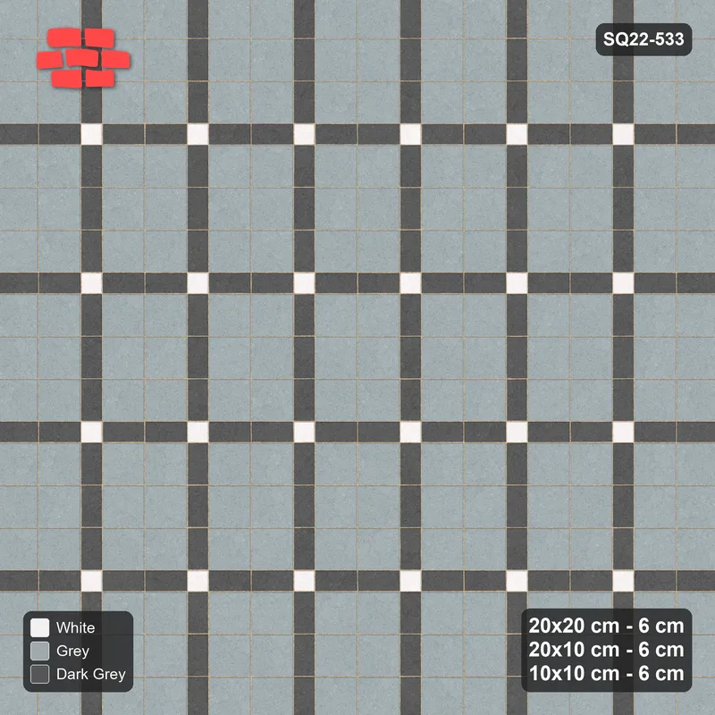 Interlock (Pasco) 20x20 cm · SQ22-533 · Panel Grid 2x3, Dark Lines, Accent Crossings - Monochrome · Top view