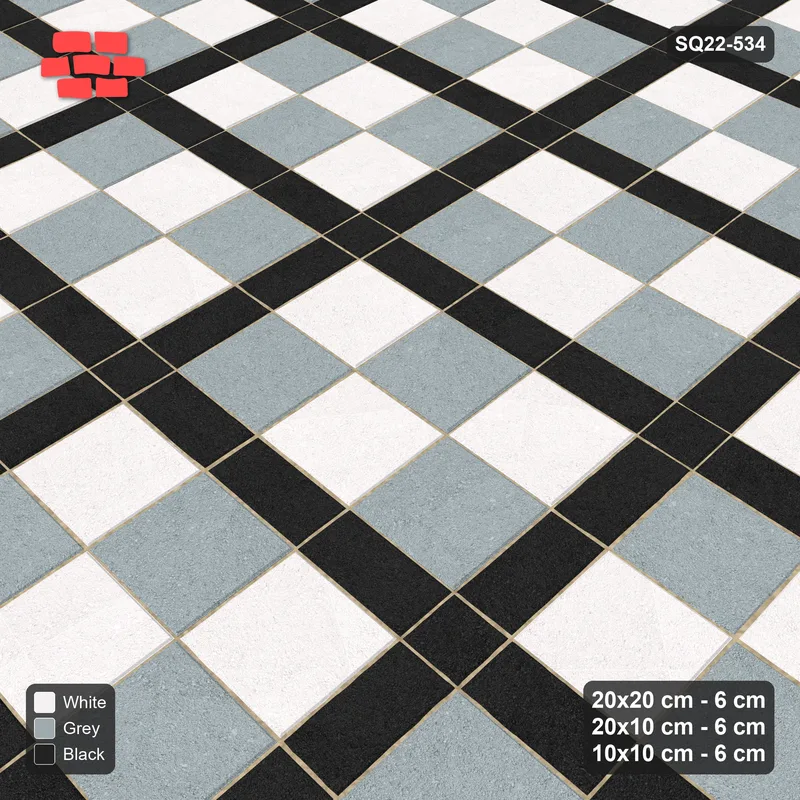 Interlock (Pasco) 20x20 cm · SQ22-534 · Panel Grid 3x2, Dark Lines, Chequered Panels - Tuxedo · Side view