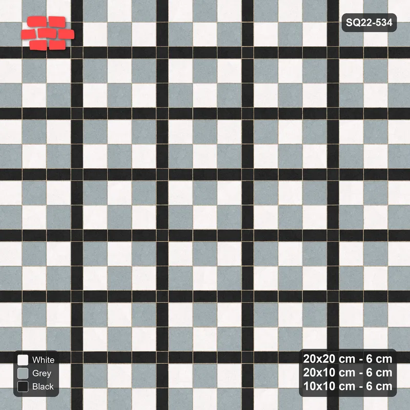 Interlock (Pasco) 20x20 cm · SQ22-534 · Panel Grid 3x2, Dark Lines, Chequered Panels - Tuxedo · Top view