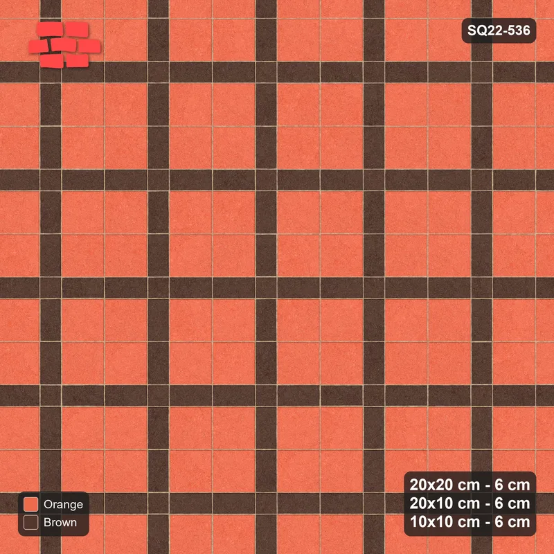 Interlock (Pasco) 20x20 cm · SQ22-536 · Panel Grid 2x2, Dark Half-Plank Lines - Burnt Clay + Kerb · Top view