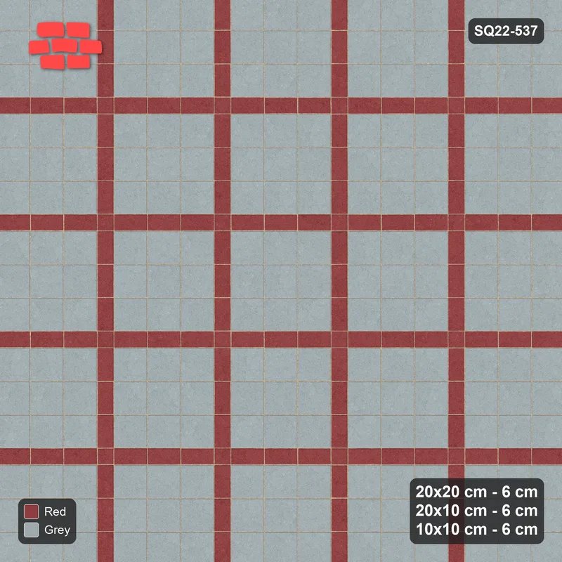 Interlock (Pasco) 20x20 cm · SQ22-537 · Panel Grid 3x3, Dark Half-Plank Lines - Brick & Ash · Top view