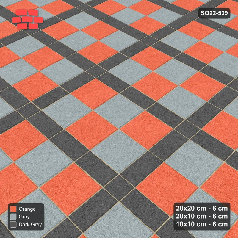 Interlock (Pasco) 20x20 cm · SQ22-539 · Panel Grid 3x2, Dark Lines, Chequered Panels - Sunset Slate · Side view
