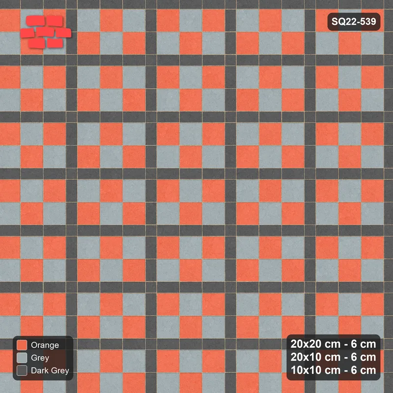 Interlock (Pasco) 20x20 cm · SQ22-539 · Panel Grid 3x2, Dark Lines, Chequered Panels - Sunset Slate · Top view
