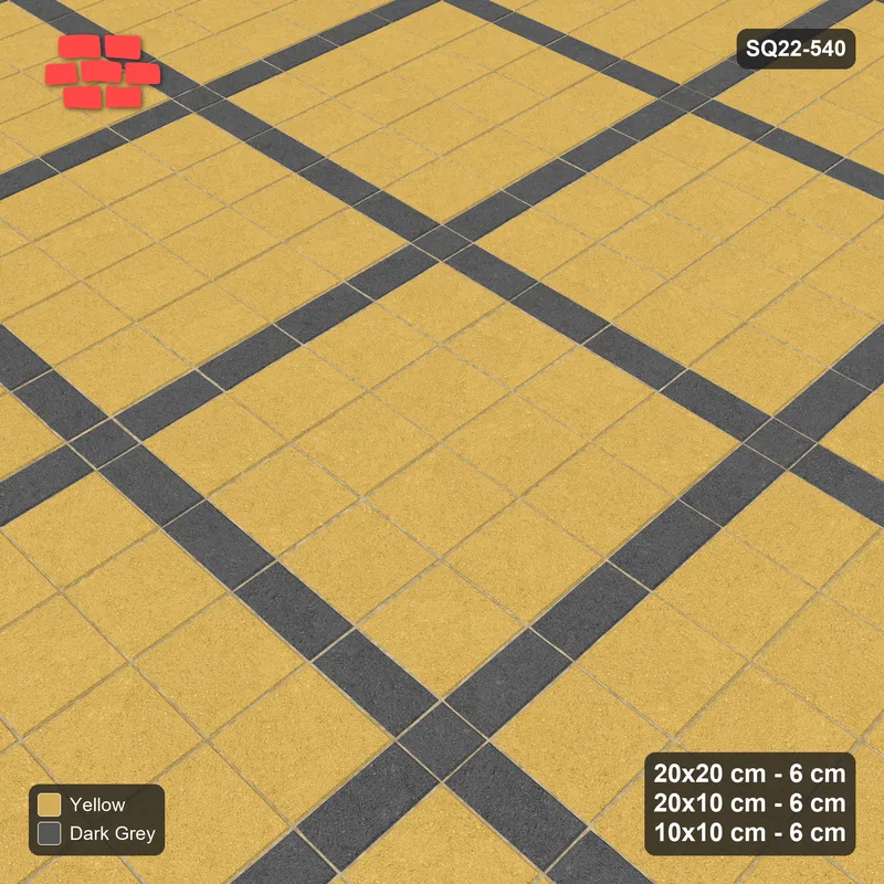 Interlock (Pasco) 20x20 cm · SQ22-540 · Panel Grid 4x4, Dark Half-Plank Lines - Mustard Slate + Kerb · Side view