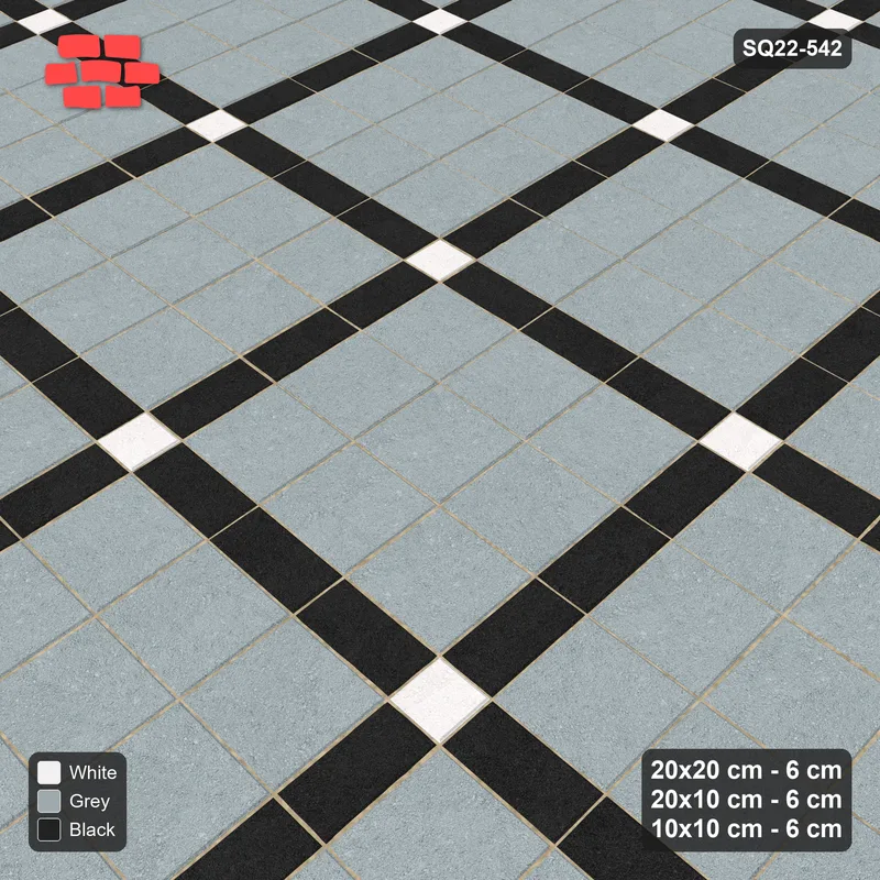 Interlock (Pasco) 20x20 cm · SQ22-542 · Panel Grid 3x3, Dark Lines, Accent Crossings - Tuxedo · Side view