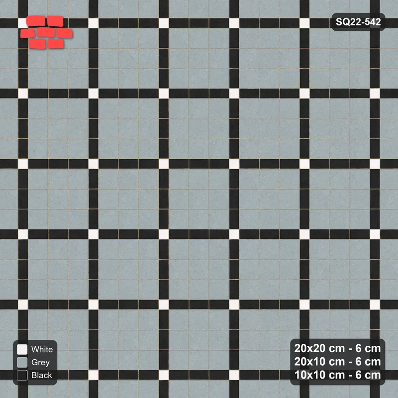 Interlock (Pasco) 20x20 cm · SQ22-542 · Panel Grid 3x3, Dark Lines, Accent Crossings - Tuxedo · Top view