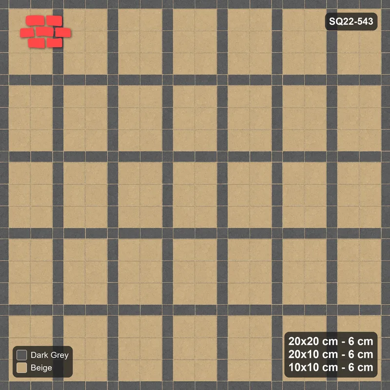 Interlock (Pasco) 20x20 cm · SQ22-543 · Panel Grid 2x3, Dark Half-Plank Lines - Stone & Earth · Top view