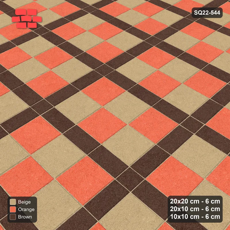 Interlock (Pasco) 20x20 cm · SQ22-544 · Panel Grid 3x2, Dark Lines, Chequered Panels - Autumn + Kerb · Side view