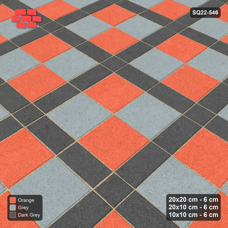 Interlock (Pasco) 20x20 cm · SQ22-546 · Panel Grid 2x2, Dark Lines, Chequered Panels - Sunset Slate · Side view