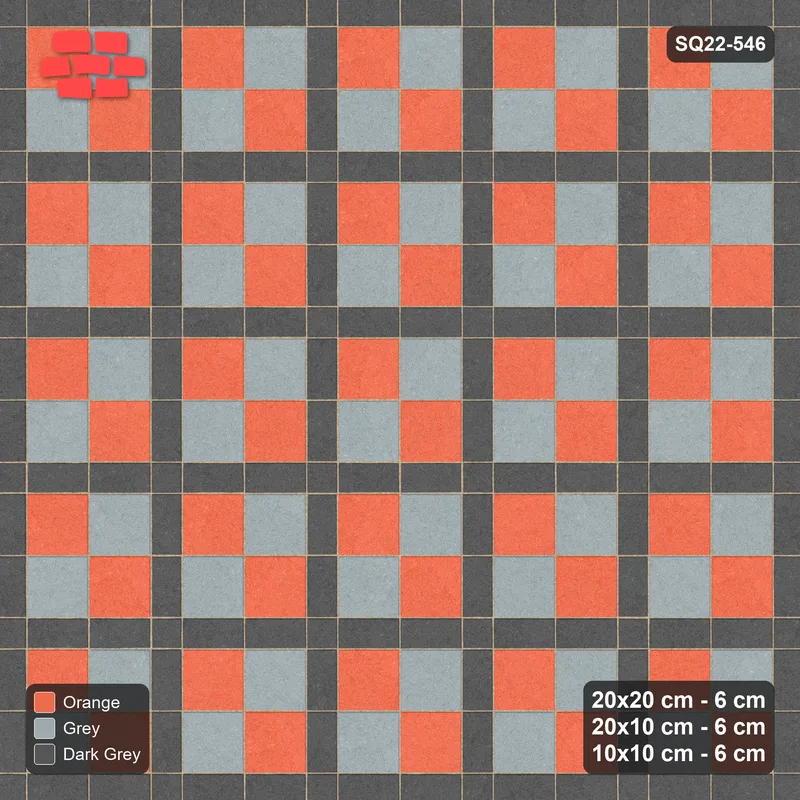 Interlock (Pasco) 20x20 cm · SQ22-546 · Panel Grid 2x2, Dark Lines, Chequered Panels - Sunset Slate · Top view