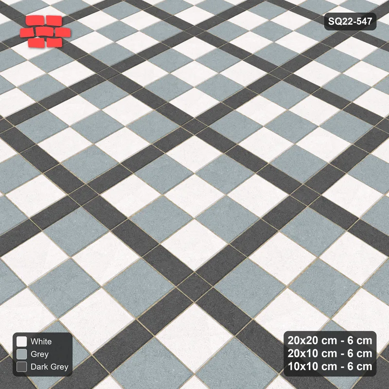 Interlock (Pasco) 20x20 cm · SQ22-547 · Panel Grid 3x3, Dark Lines, Chequered Panels - Monochrome · Side view