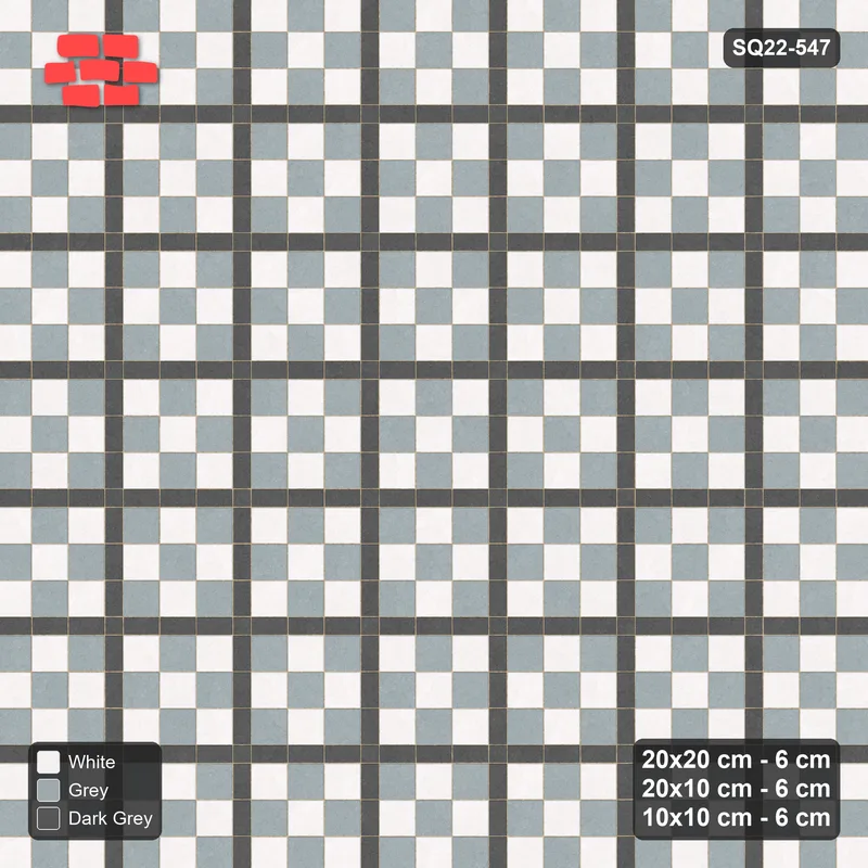 Interlock (Pasco) 20x20 cm · SQ22-547 · Panel Grid 3x3, Dark Lines, Chequered Panels - Monochrome · Top view