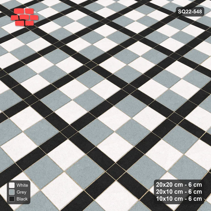 Interlock (Pasco) 20x20 cm · SQ22-548 · Panel Grid 2x3, Dark Lines, Chequered Panels - Tuxedo + Kerb · Side view