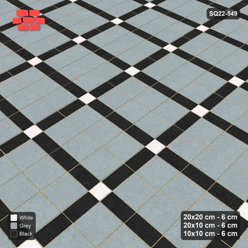 Interlock (Pasco) 20x20 cm · SQ22-549 · Panel Grid 3x2, Dark Lines, Accent Crossings - Tuxedo · Side view