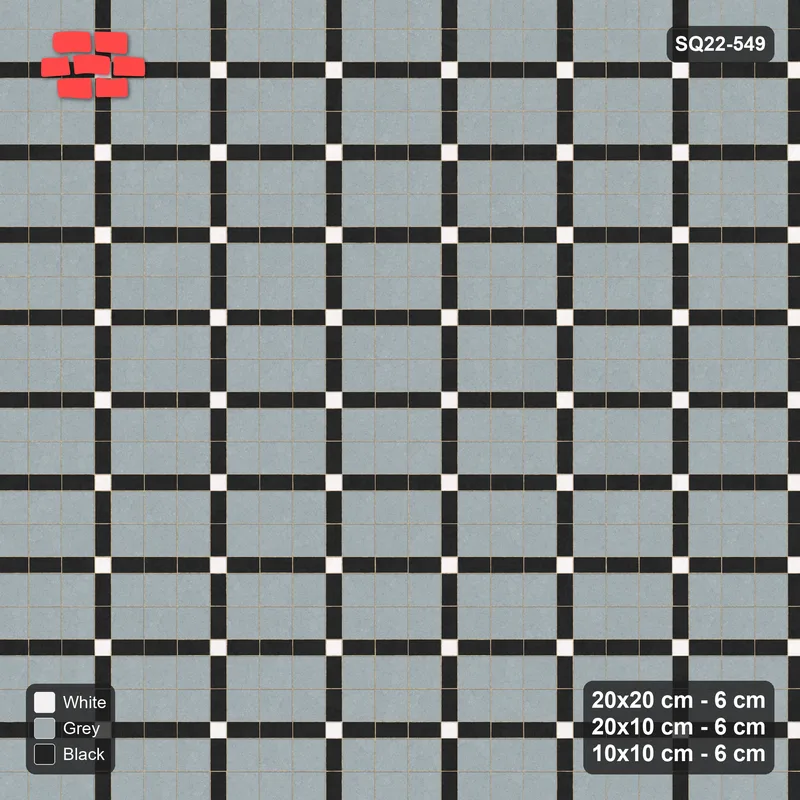 Interlock (Pasco) 20x20 cm · SQ22-549 · Panel Grid 3x2, Dark Lines, Accent Crossings - Tuxedo · Top view