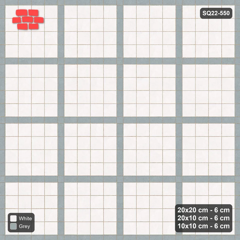 Interlock (Pasco) 20x20 cm · SQ22-550 · Panel Grid 4x4, Dark Half-Plank Lines - Salt & Pepper · Top view