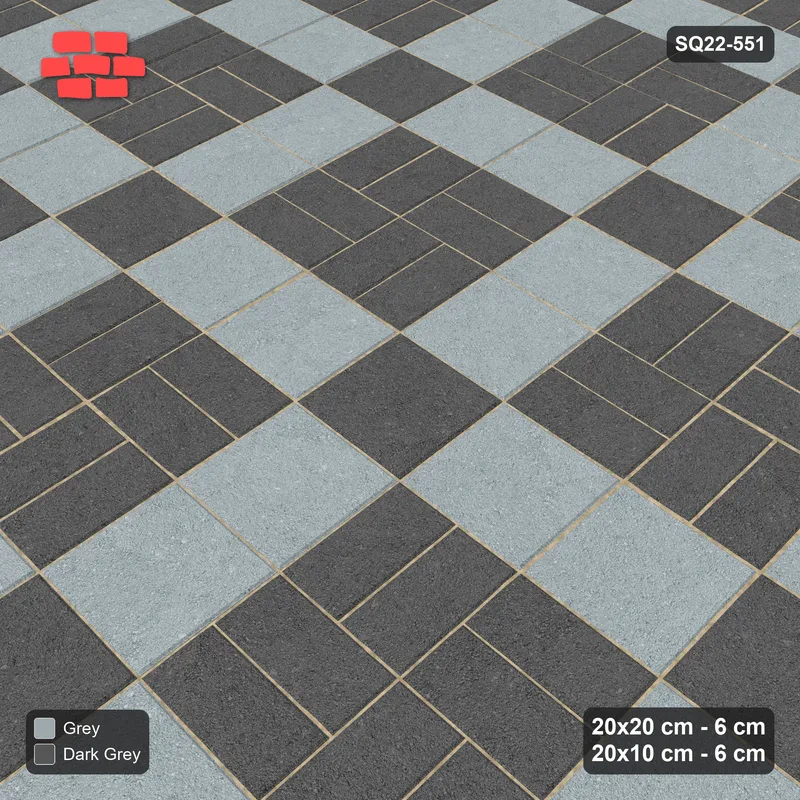 Interlock (Pasco) 20x20 cm · SQ22-551 · Double Pinwheel, Contrast Centre, Upright Planks, Right · Side view