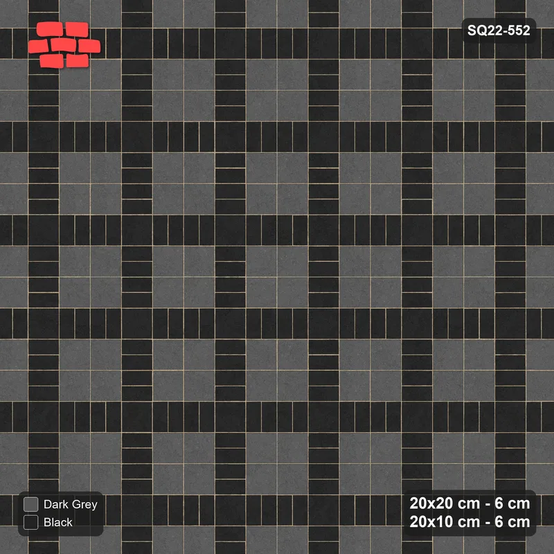 Interlock (Pasco) 20x20 cm · SQ22-552 · Double Pinwheel, Contrast Centre, Flat, Outer Squares, Right · Top view
