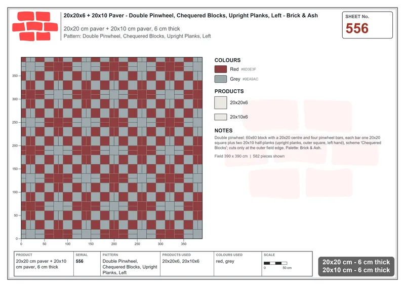Interlock (Pasco) 20x20 cm · SQ22-556 · Double Pinwheel, Chequered Blocks, Upright Planks, Left · Laying plan Interlock (Pasco) 20x20 cm · SQ22-556 · Double Pinwheel, Chequered Blocks, Upright Planks, Left · Laying plan