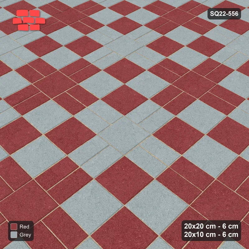 Interlock (Pasco) 20x20 cm · SQ22-556 · Double Pinwheel, Chequered Blocks, Upright Planks, Left · Side view