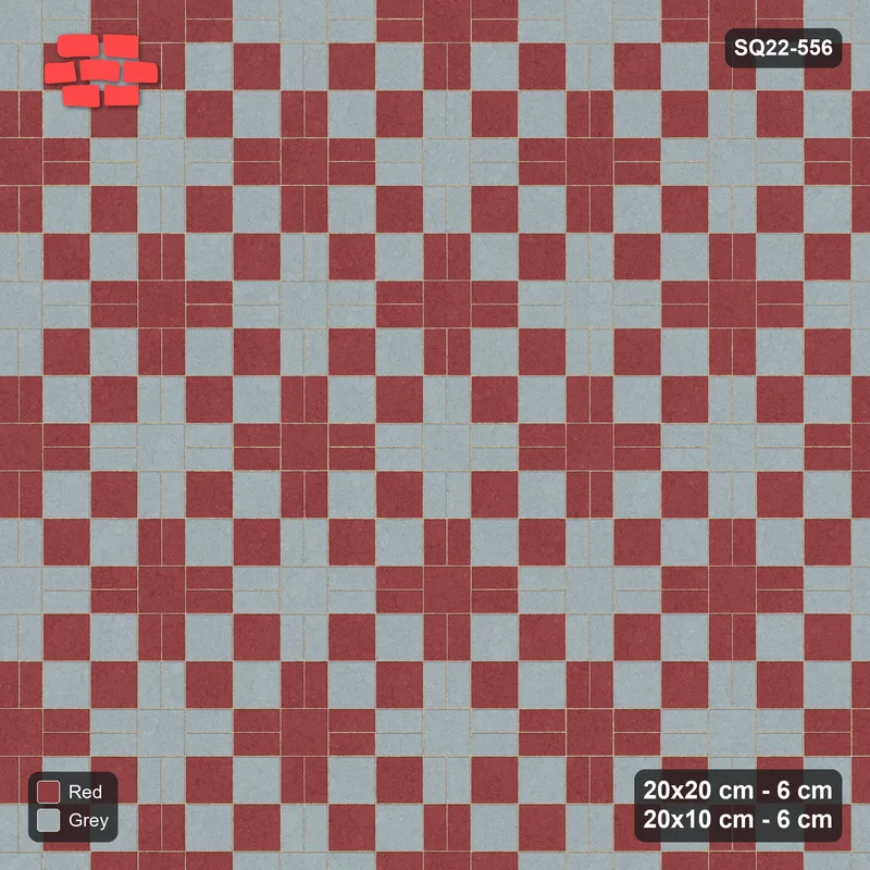 Interlock (Pasco) 20x20 cm · SQ22-556 · Double Pinwheel, Chequered Blocks, Upright Planks, Left · Top view