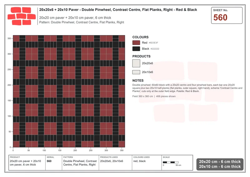 Interlock (Pasco) 20x20 cm · SQ22-560 · Double Pinwheel, Contrast Centre, Flat Planks, Right · Laying plan Interlock (Pasco) 20x20 cm · SQ22-560 · Double Pinwheel, Contrast Centre, Flat Planks, Right · Laying plan