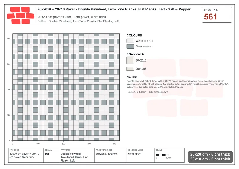 Interlock (Pasco) 20x20 cm · SQ22-561 · Double Pinwheel, Two-Tone Planks, Flat Planks, Left · Laying plan Interlock (Pasco) 20x20 cm · SQ22-561 · Double Pinwheel, Two-Tone Planks, Flat Planks, Left · Laying plan