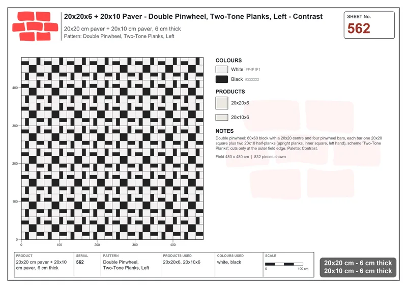 Interlock (Pasco) 20x20 cm · SQ22-562 · Double Pinwheel, Two-Tone Planks, Left · Laying plan Interlock (Pasco) 20x20 cm · SQ22-562 · Double Pinwheel, Two-Tone Planks, Left · Laying plan